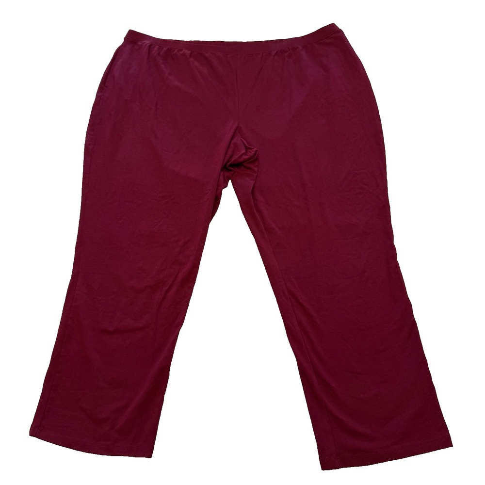 Catherines Suprema Pant Womens 4X 30/32W Burgundy Red Cotton Straight Leg